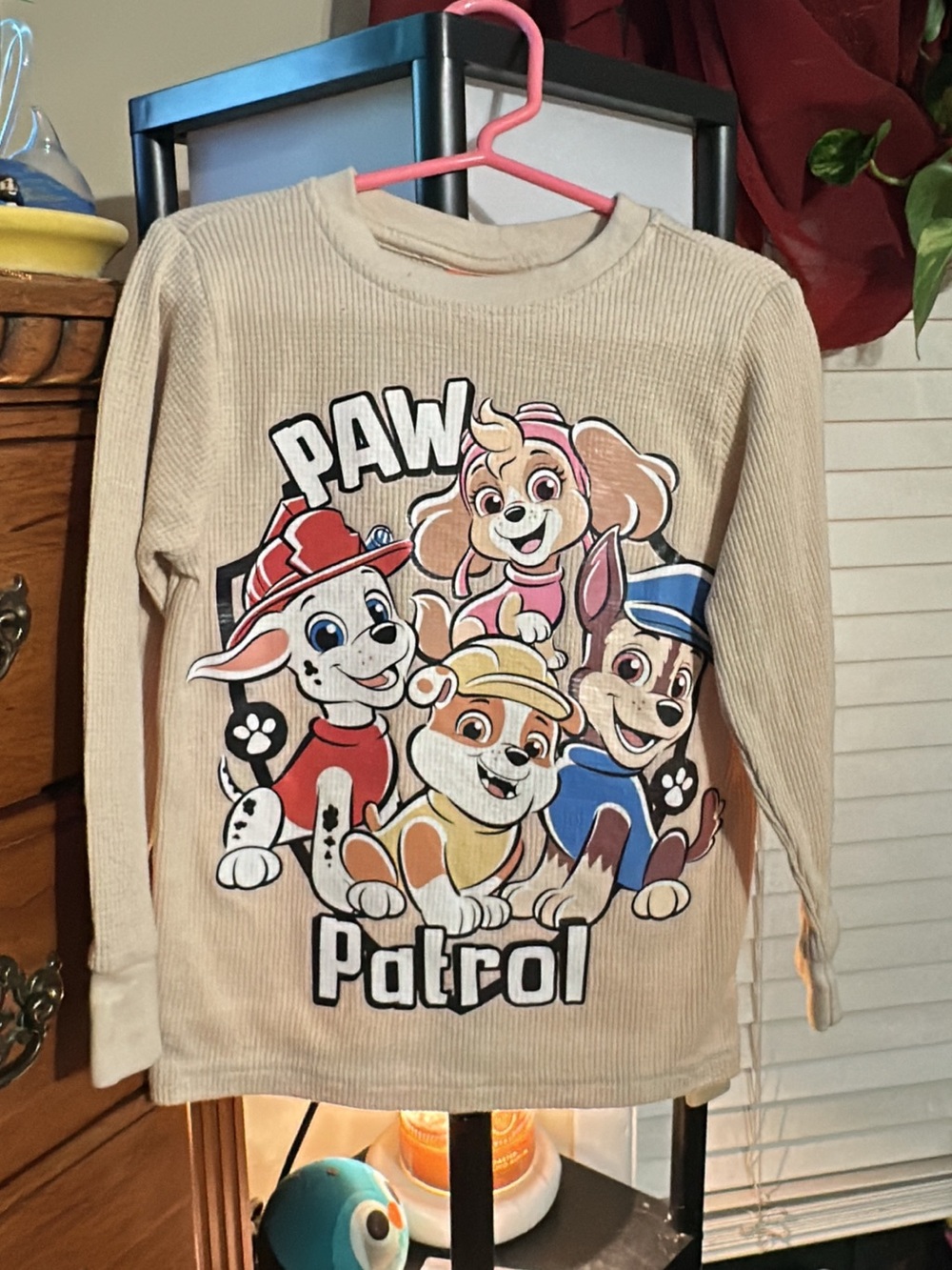 Paw Patrol Beige Long-Sleeve Graphic Tee with Colorful Characters
